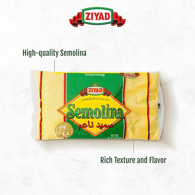 Ziyad Premium Quality Semolina ??Finely Ground, Smooth Wheat Cereal ??High Fiber, No Cholesterol/Salt ??Vitamin-Enriched, Vegan ??Quick 30 Min Prep ??Versatile for Sweet & Savory Dishes, 32 ounce