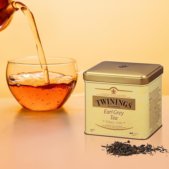Twinings Earl Grey Loose Tea Tins, 7.05 Ounce Tins (Pack of 1), Smooth, Flavourful, Robust Black Tea Leaves, Caffeinated, Enjoy Hot or Iced