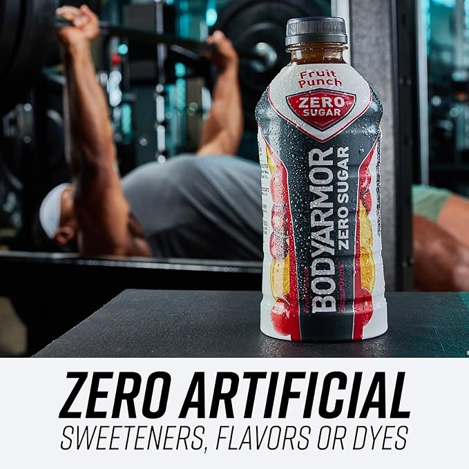 BODYARMOR ZERO Sugar Fruit Punch, Sugar Free Sports Drink - Low-Calorie Hydration - Natural Flavors with Potassium Packed Electrolytes, Antioxidants, and B-vitamins, 28 fl oz (Pack of 12)