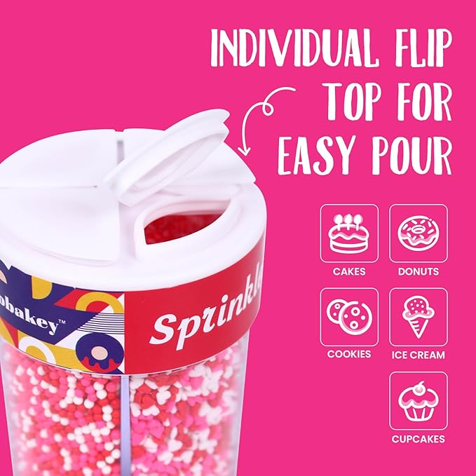 Heart Sprinkles Valentines Day Edible Sprinkle Mix Heart Shapes Pink Red Jimmies Sanding Sugar Perfect for Cake Decorations Baking Ice Cream Cookies Cupcake Topper 6.5 ounces