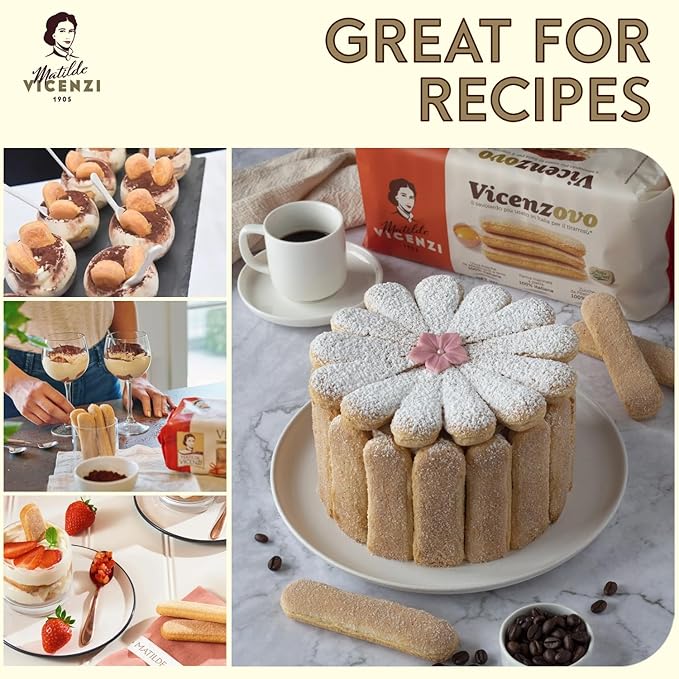 Matilde Vicenzi Vicenzovo Ladyfingers 14.10oz - Classic Italian Biscuits, Ladyfingers Cookies for Tiramisu, Kosher Dairy Cookies, Italian Bakery Dessert Gifts For Special Occasions 7.05 oz (200g), 2Pk