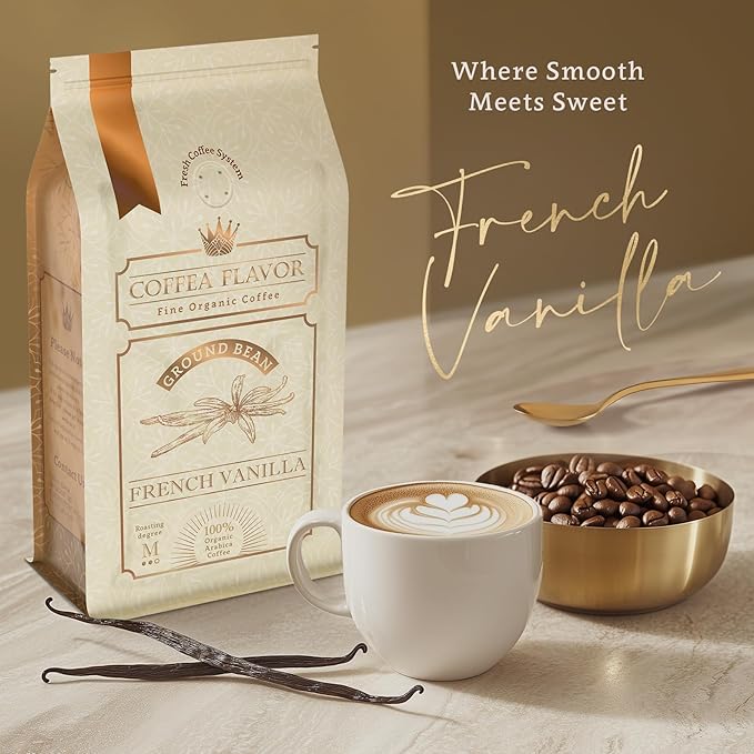 Flavored Ground Coffee ??French Vanilla, 100% Arabica, Single Origin, Medium Roast, USDA Organic, Naturally mint Flavored ??by Coffea Flavor
