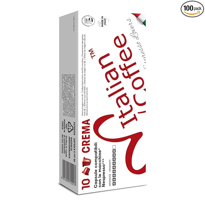 Italian Coffee for Espresso Lovers capsules compatible with Nespresso Original machines (100 Crema regular pods, 100 Count (Pack of 1))