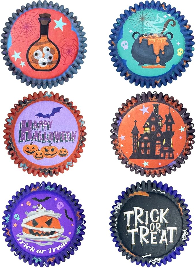 qiqee Halloween 300PCS Standard Cupcake Liners Cupcake Cups 6 Designs Halloween Potion Cupcake Papers Baking Cups Cupcake Wrappers (Medium Size)