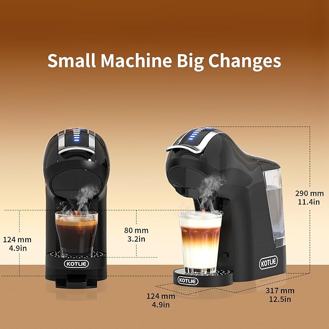 KOTLIE Espresso 5in1 Single Serve Coffee Maker, 19Bar Cappuccino&Latte Maker, Cold&Hot Brewing Coffee Machine for K*cup/NES*presso Original/D*olce G*usto/Ground Coffee/44mm ESE(Black)