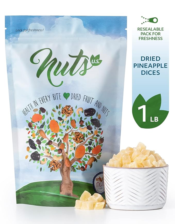 NUTS U.S. – Dried Pineapple Dices | No Added Colors and No Artificial Flavors | NON- GMO | Packed In Resealable Bags!!! (1 LB)