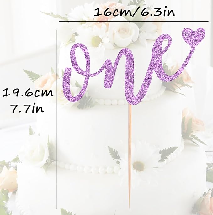 First Birthday Cake Topper - Light Purple Glitter Love One Birthday Cake Decorating Supplies, Perfect for Baby Shower/Gender Revealing Party/Baby Party Photo Booth Props