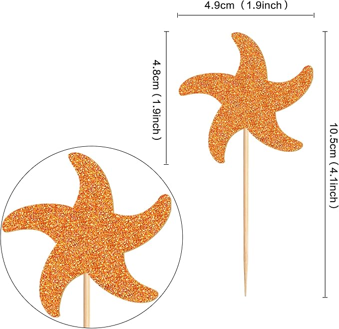 24 PCS Starfish Cupcake Topper Ocean Themed Party Starfish Cupcake Decorations Baby Shower Birthday Party Decorations