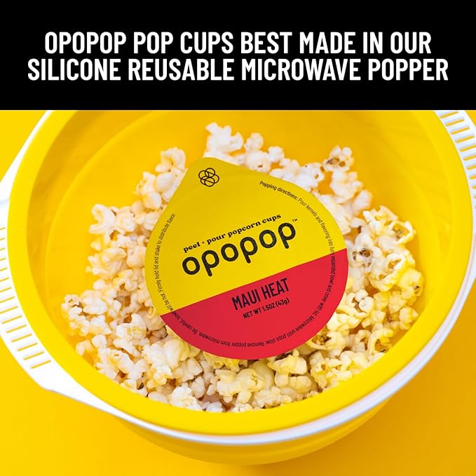 Opopop Microwave Popcorn - Pop Cups Maui Heat 6-Pack, Non-GMO Gourmet Popcorn Kernels & Popcorn Flavoring, Gluten Free Snacks, Easy to Make and No Mess