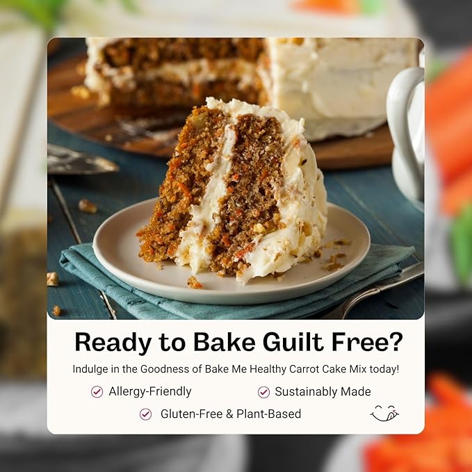Bake Me Healthy Vegan and Gluten-Free Carrot Cake & Cupcake Mix, 11.9oz (337g) Pack of 2 ??Dairy-Free, Egg-Free, Nut-Free, Plant-Based, Low Sugar, Allergy-Friendly, Easy to Bake, Made with Upcycled Ingredients