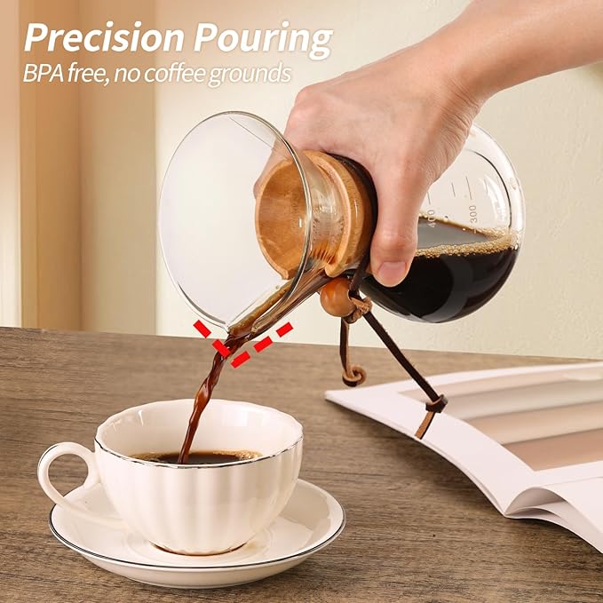 Pour Over Coffee Maker 14 OZ, 4 Cup Borosilicate Glass Drip Coffee Maker with Reusable Stainless Steel Filter and Cork Grip for Home Caf챕 400 ML