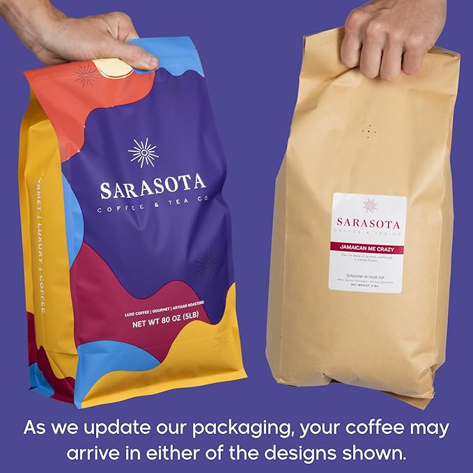 Sarasota Coffee Ground Jamaican Me Crazy | Medium Roast Gourmet Flavored Coffee Grounds | Low Acid, Mold Free, Specialty Grade Flavored Bulk Ground | 5lb (80 oz)