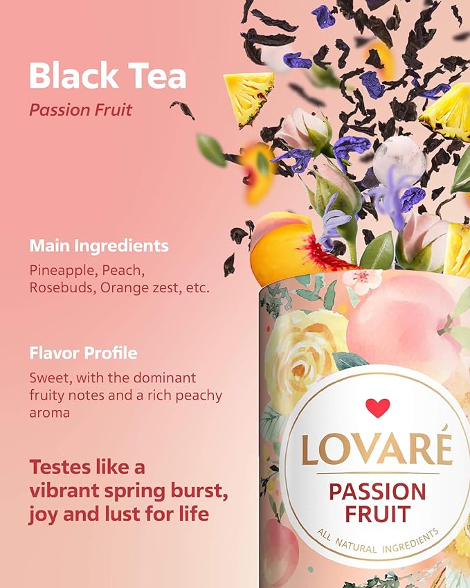 LOVARE Loose Leaf Tea 80 g - Made in Ukraine - Assorted Tea - 1001 Night, Passion Fruit, Sparkling Splashes, Bahamian Soursop - Gift Box with 60 Paper Filters ??Easy to Brew Flavored tea