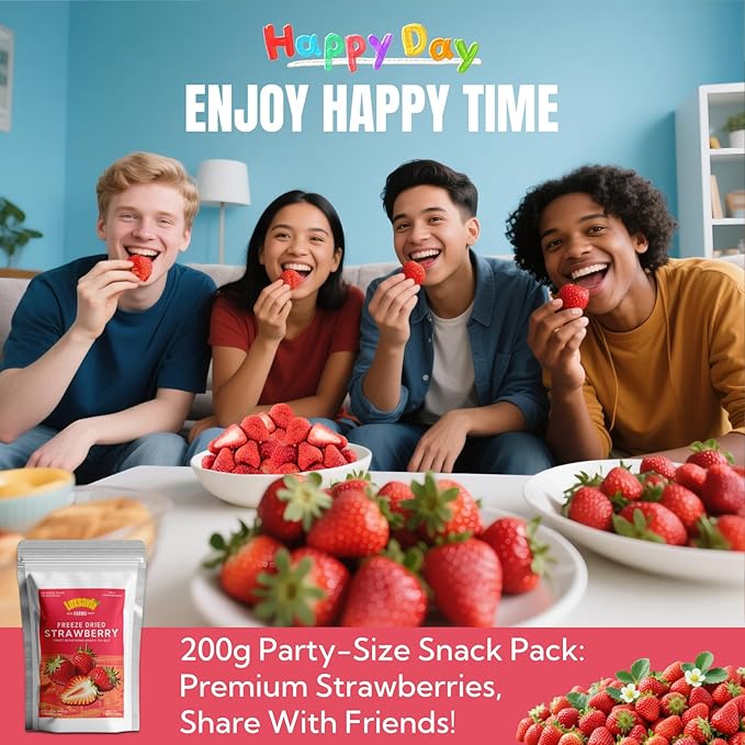 Premium Freeze Dried Strawberries 95-100 per bag,7.05OZ/200g Whole Big Natural Dried Strawberries No Additives,Dehydrated Strawberry No Sugar Added,Snacks