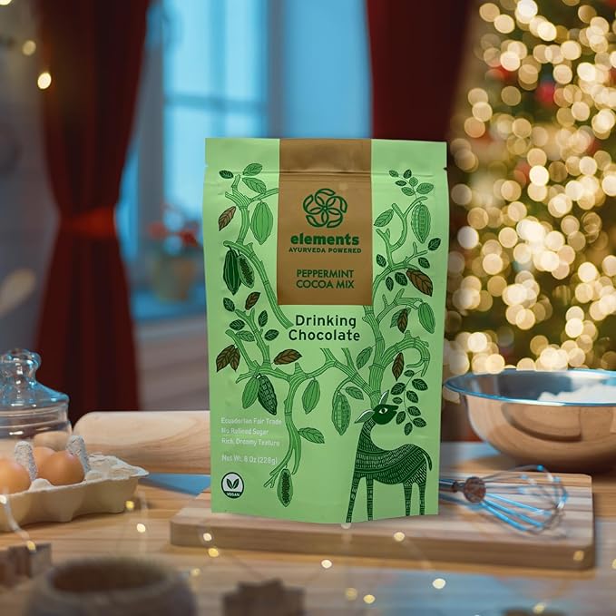 Elements Peppermint Hot Chocolate - All-Natural, Handmade Hot Chocolate Mix - Heavy Metal Tested - Fair Trade, Organic Cacao Powder - Plant Based & Ayurveda Inspired - Vegan Hot Cocoa Mix - 16 Ounce