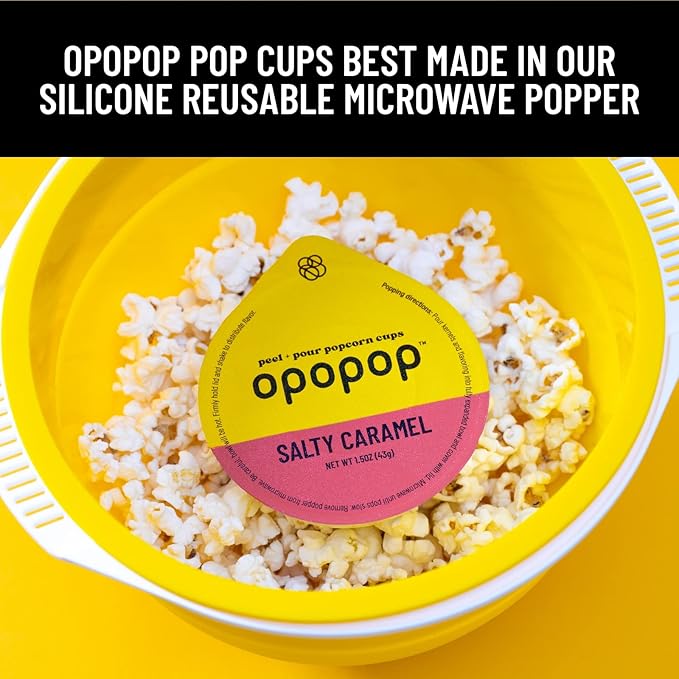 Opopop Microwave Popcorn - Pop Cups Salty Caramel 6-Pack, Non-GMO Gourmet Popcorn Kernels & Popcorn Flavoring, Caramel Popcorn, Gluten Free Snacks, Easy to Make and No Mess