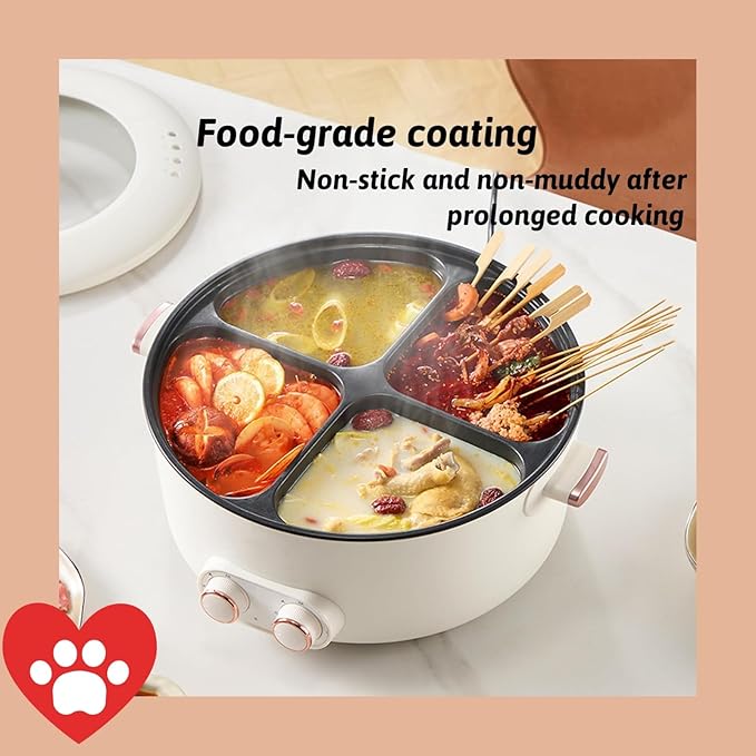 Four Grid Multifunctional Stew Pot, 2026 Upgraded 6L Large Capacity 4 Grid Multifunctional Stew Pot for Home Party & Chinese Shabu Shabu Electric Hot Pot,One Pots With 4 Flavors