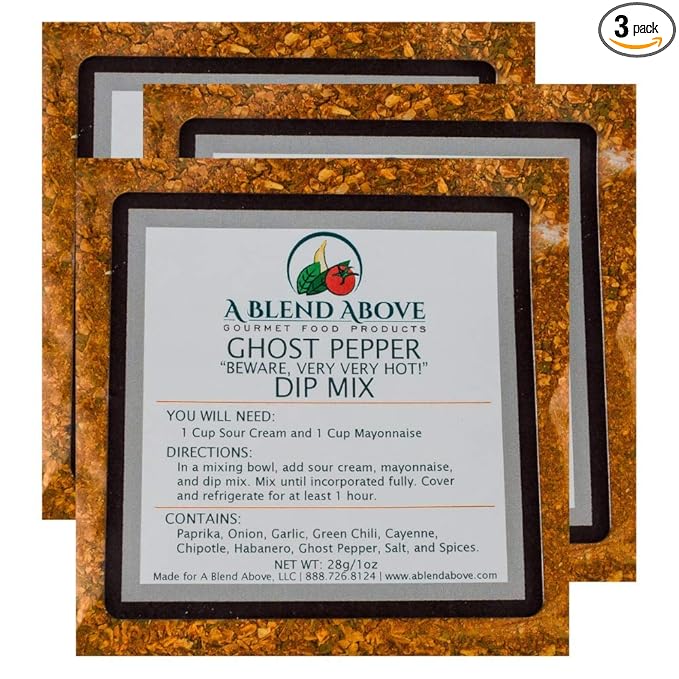 A Blend Above Ghost Pepper Dip Mix Mixed Seasonings Packet, 1 oz (3 Pack), Spicy Dip, Gluten-Free, No MSG, All Natural, No Preservatives, Vegetable Dip, Keto Friendly, Low Carb, Easy to Make