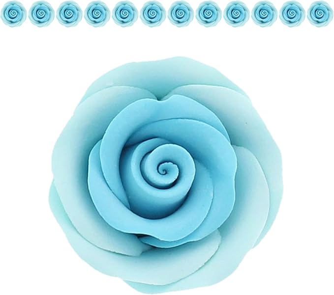Global Sugar Art Premium Edible Roses, Light Blue, Unwired, Medium 1.5 inches, 12 Count by Chef Alan Tetreault