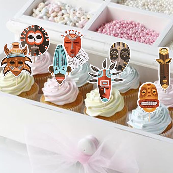 Rsstarxi 40 Pack Hawaii Tiki Cupcake Toppers Tiki Party Decorations Hawaiian Tropical Tiki Totem Cupcake Picks Hawaii Luau Cake Decorations for Summer Aloha Tropical Birthday Party Decorations