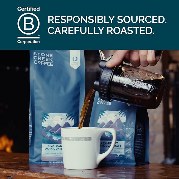 Stone Creek Coffee Dark Roast Ground Coffee ??2 LB (Pack of 1) ??Smooth and Chocolatey Fresh Roasted Coffee Beans with Rich and Fruity Tasting Notes, 3 Volcanoes Dark Guatemala