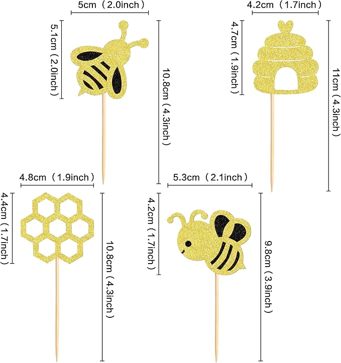 24 PCS Bumble Bee Cupcake Toppers Bumble Bee Party Decorations for Kids Girls Birthday Baby Shower Honey Bee Themed Party Supplies