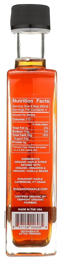 Runamok Maple Cinnamon-Vanilla Infused Maple Syrup - Authentic & Real Vermont Maple Syrup | Gluten Free & Natural Sweetener | Breakfast, Coffee, Pancakes Maple Syrup | 8.45 Fl Oz (250mL)