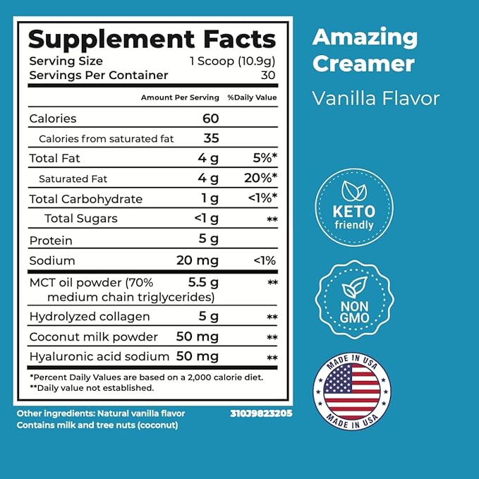 Superfoods Company Amazing Creamer with Collagen - Keto Creamer-Hyaluronic Acid & MCT Oil - Brain