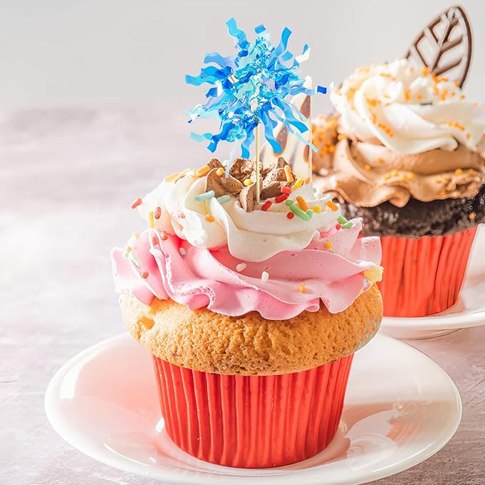 30 PCS Foil Firework Cupcake Toppers Sparkle Tinsel Cake Toppers for Colorful. Tinsel Drink Cake Decoration, Cocktail Food Fruit Toothpick for Cake Decoration Party Supplies