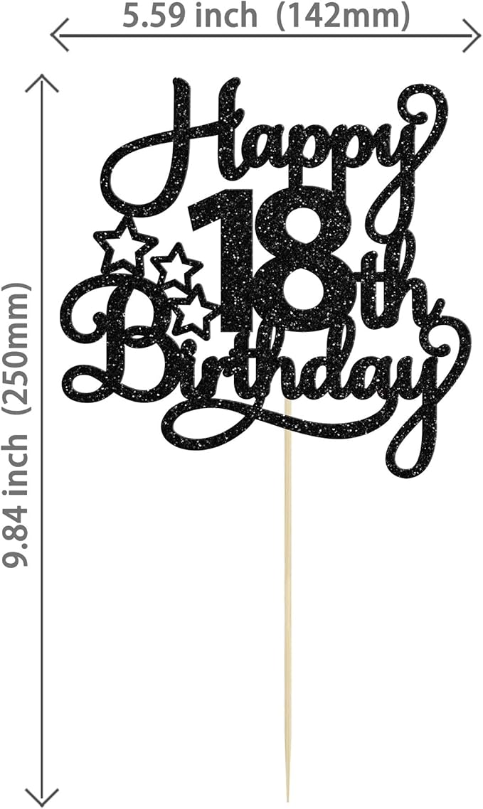 1 Pack Happy 18th Birthday Cake Topper Black Glitter 18 & Fabulous Cheers to 18 Years Old Birthday Cake Pick for Celebrating 18th Birthday Anniversary Party Cake Decorations Supplies
