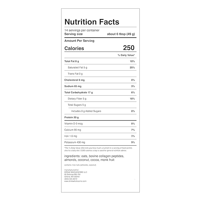 Drink Wholesome Chocolate Meal Replacement Powder | for Sensitive Stomachs | Gut Friendly | Additive & Dairy Free | No Artificial Sweeteners | No Bloating, Farts or Gas | No Constipation or Diarrhea