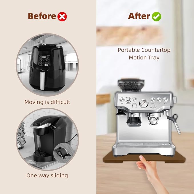 360째 Rolling Tray Bamboo Appliance Slider for Kitchen Appliances, for Breville Espresso Machine Accessories, Sliding Tray for Coffee Maker Appliances Mat Easily from Under The Cabin Brown13"횞15.7"