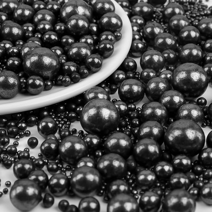 Black Sprinkles for Cake Decorating, Pearl Sugar in Mix Sizes 130g/4.6oz, Baking Cupcakes, Donuts, Macarons Baking Toppings, Wedding Celebration Birthday Party Supplies