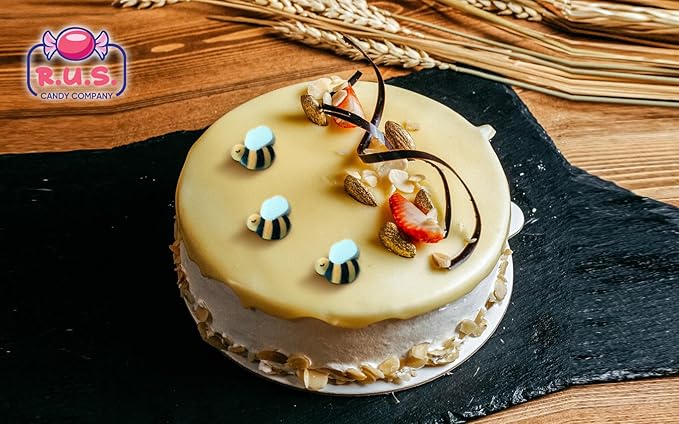 Bees Cake Decorations- Bumble Bee Shaped Edible Hard Sugar Decorations, 12 pcs by R.U.S. Candy Company