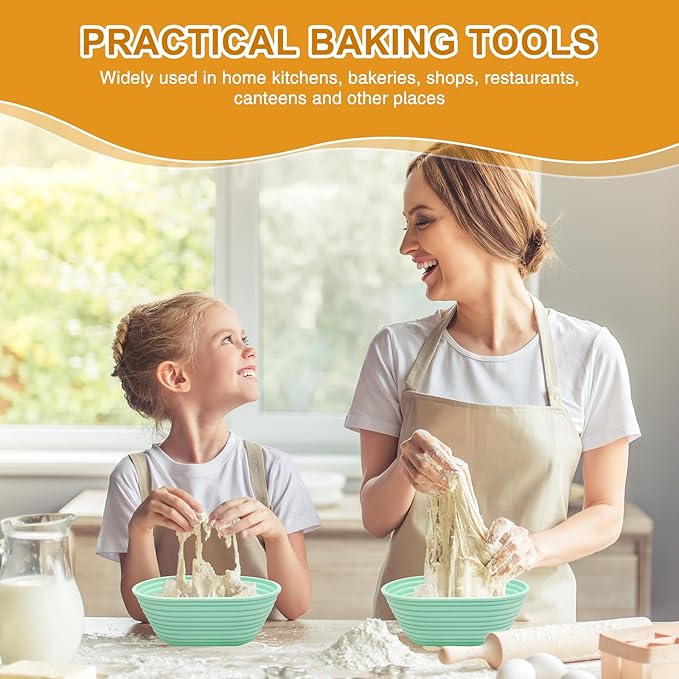 Silicone Banneton, Sourdough Bread Baskets (Set of 6, 6.5 Inch), Oval Proofing Bread Bowls with Starter Kit, Bread Making Baking Supplies