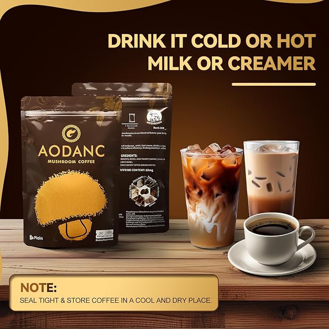 Mushroom Coffee is Produced in a US FDA-Registered Factory Mushroom Blend Instant Coffee for Energy Digestion and Immune Support 30 Servings Per Bag(Coffee + Coconut)
