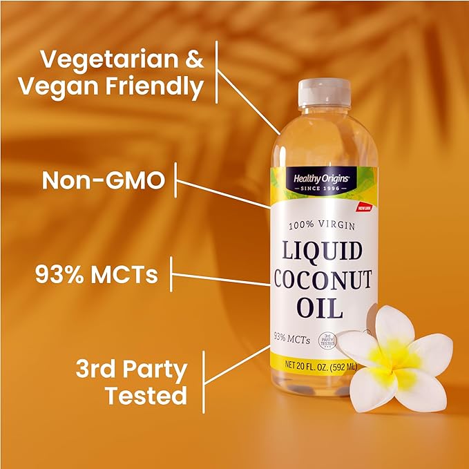 Healthy Origins Coconut Oil, Liquid (100% Virgin) - Virgin, Unrefined, Cold-Pressed Liquid Coconut Oil - 93% MCTs - Centrifuge Extracted Coconut Oil - 20 fl Oz