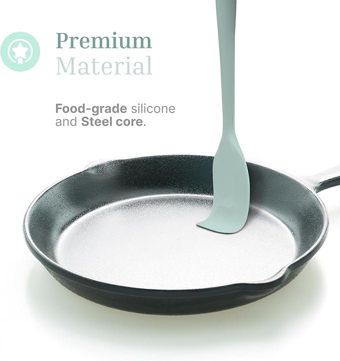 Silicone Utensils 4-Piece Set ??Rubber Spatula, Pastry Brush, Slotted Turner, and Rice Paddle ??Complete Heat-Resistant Set for Non-Stick Cookware ??Kitchen Tools for Cooking and Baking ??Pastel Green