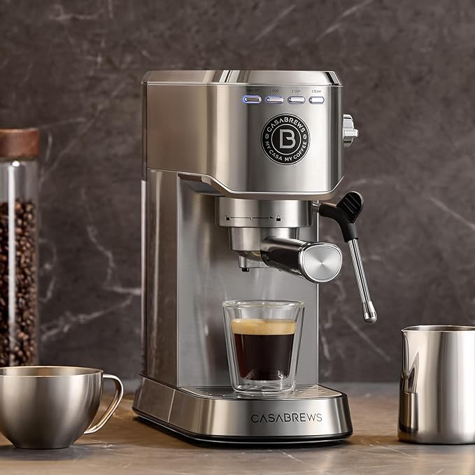 CASABREWS CM5418 Basic Espresso Machine 20 Bar, Stainless Steel Espresso Maker with Steam Milk Frother, Compact Coffee Machine with 34oz Water Tank for Cappuccino, Latte, Silver