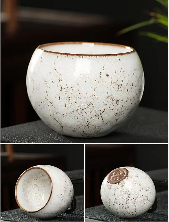 MQjzsh Handmade Chinese Japanese Tea Bowls, Tea Cup Set, 4 Pack, 110ml / 3.7oz for Office, Home, Gifts (White)