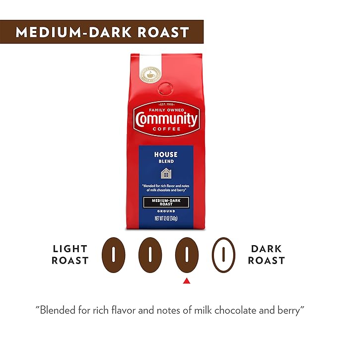Community Coffee House Blend 12 Ounces, Medium Dark Roast Ground Coffee, 12 Ounce Bag (Pack of 4)