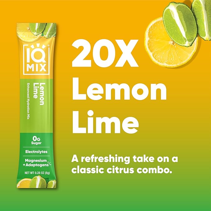 IQMIX Hydration Electrolyte Powder ??4-in-1 Formula for Hydration, Mental Clarity, Mood and Recovery ??Sugar-Free Drink Mix, Keto, Magnesium L-Threonate, Lion?™s Mane ??20 Count Lemon Lime