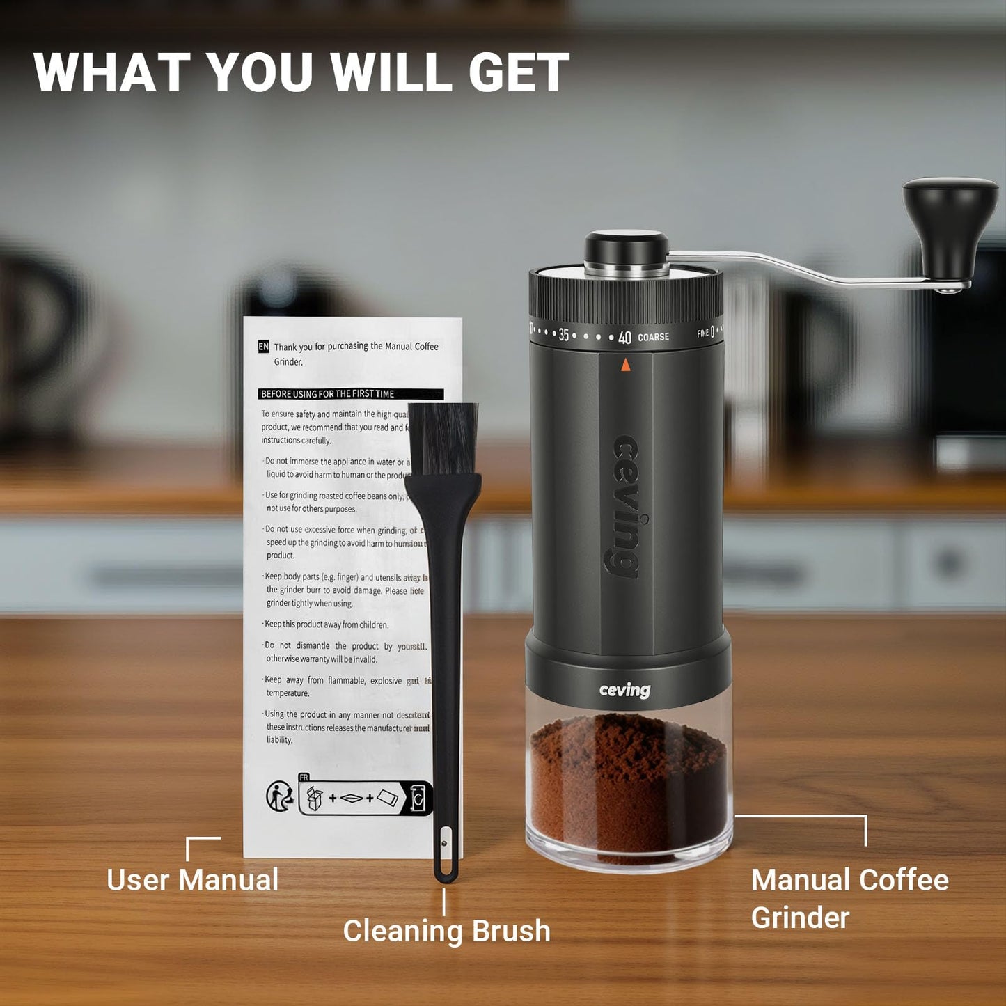 CEVING World's First 60g Large Capacity Manual Coffee Grinder, Gray