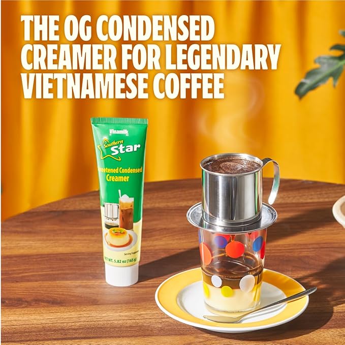 Vinamilk Sweetened Condensed Creamer Tubes | Pack 6 | 5.82 Oz Each, Kantar Choice, Light Creamy Sweet - Portable Liquid Creamer for Vietnamese Drip Coffee, Smoothie, and Dessert
