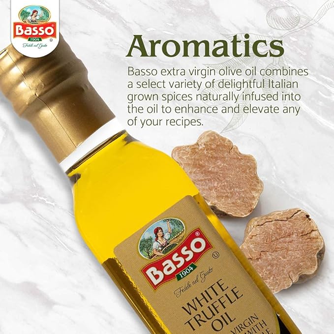 BASSO 1904 - White Infused Truffle Oil, 8.5 fl oz, 250 ml, Premium Quality, High Concentrate