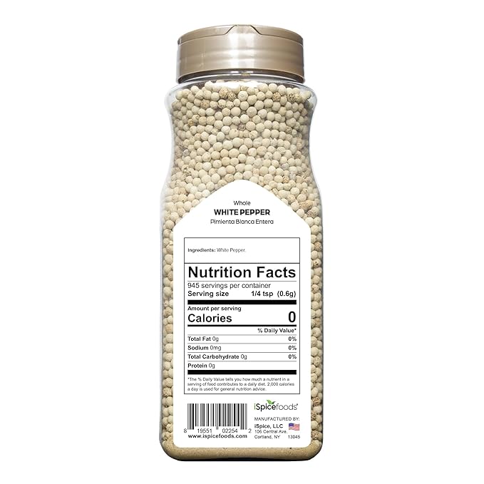 iSpice | White Pepper Whole | 20 oz | Bulk Size | Gourmet Spice | Kosher