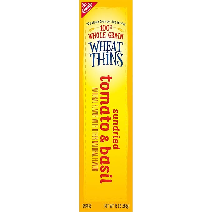 Wheat Thins Sundried Tomato & Basil Snacks, Whole Grain Wheat Crackers, Snack Crackers, Family Size, 13 oz