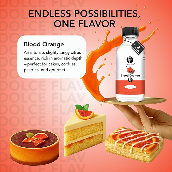 Dolce Flav Natural Blood Orange Extract ??2 Ounce Oil-Soluble Kosher, Sugar-Free, Concentrated Rich Citrus Flavoring for Baking, Chocolates & Desserts, Includes Measured Dropper