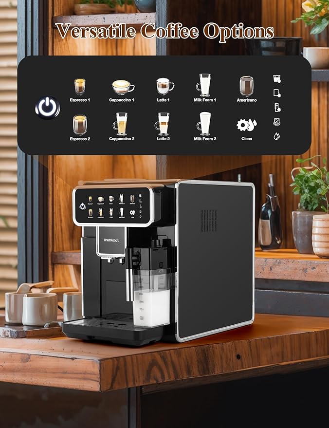 Fully Automatic Espresso Machine 12 Cup Coffee Maker One-Touch Cappuccino/Latte/Americano/Espresso with Self-Cleaning & Adjustable Grinder for Home/Office/Coffee Lovers/Busy Workers/Small Caf챕s