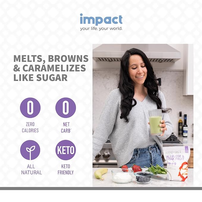 Impact - Monk Fruit Allulose Sweetener, Crystallized Blend Sugar Substitute - Zero Calorie Low-Carb Essential for Low-Carb Recipes - 1lb